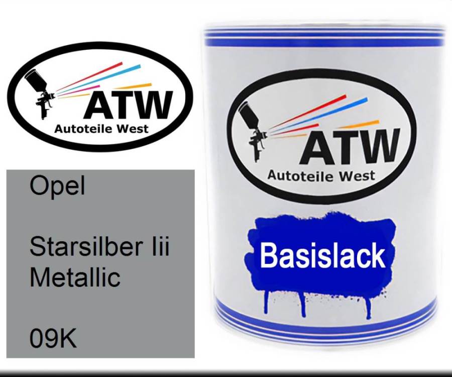 Opel, Starsilber Iii Metallic, 09K: 1L Lackdose, von ATW Autoteile West.
